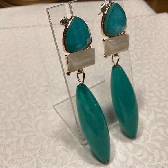 Teal Drop Statement Earrings with White Accent - Picture 7 of 7